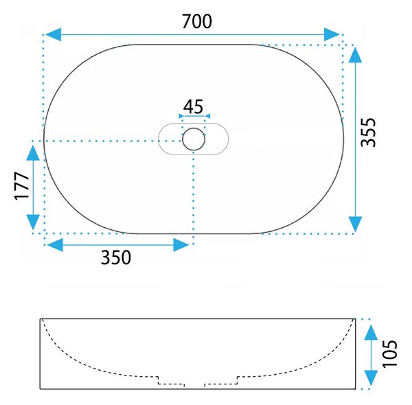 Rea Iris, umývadlo na dosku z konglomerátu 700x355x105 mm, šedá matná, REA-U4306