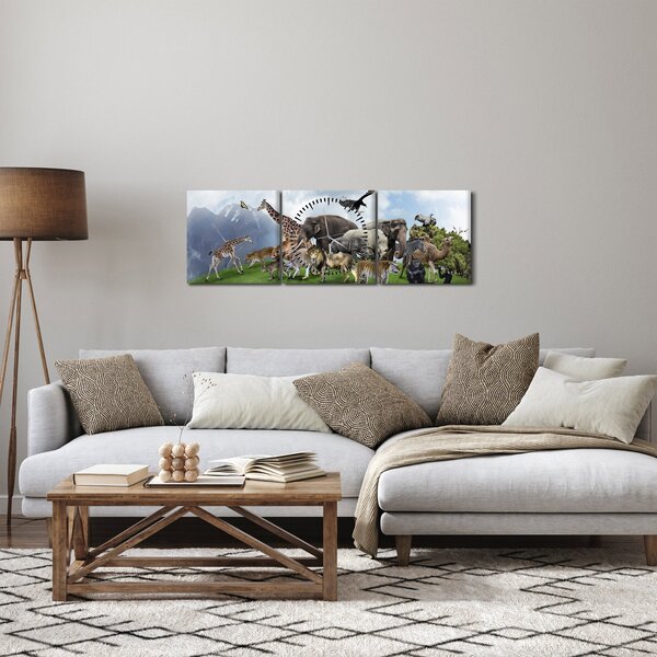 Obraz - Zvieratká na ostrove (s hodinami) (90x30 cm)