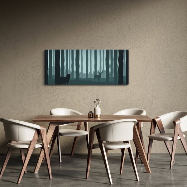 Obraz - Jeleň s vlkom v skalách (120x50 cm)