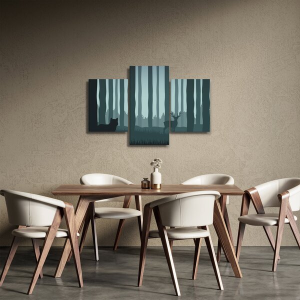 Obraz - Jeleň s vlkom v skalách (90x60 cm)