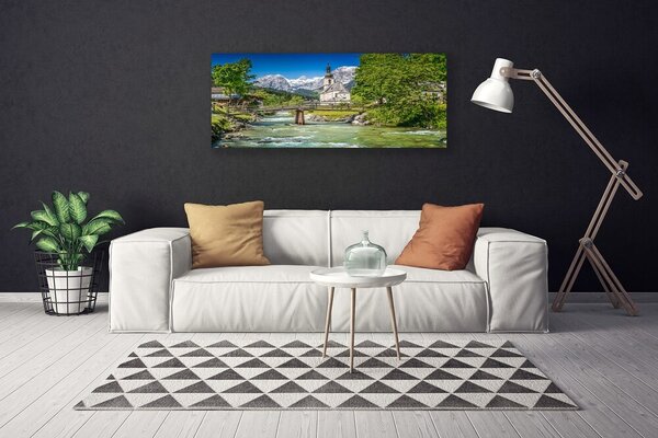 Obraz na plátne Kostol most jazero príroda 125x50 cm