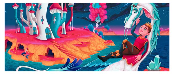 Obraz - Princ a dračia princezná (120x50 cm)