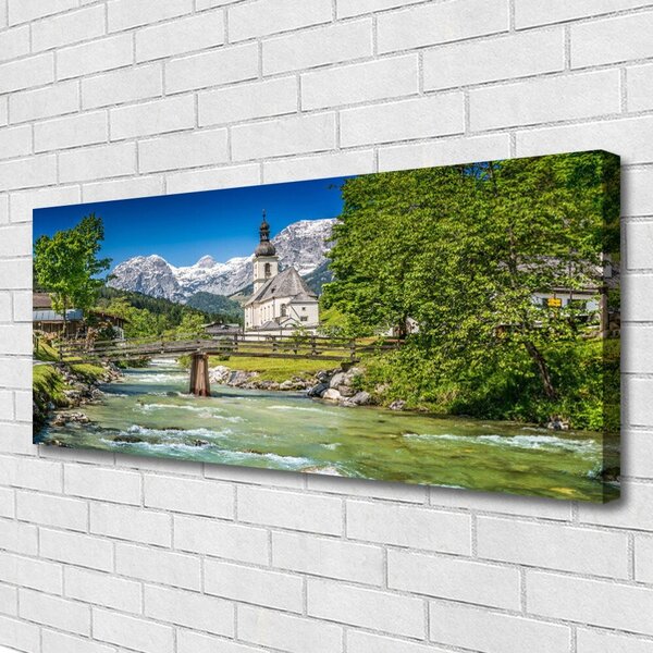 Obraz na plátne Kostol most jazero príroda 125x50 cm