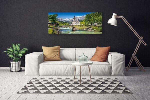 Obraz na plátne Kostol most jazero príroda 125x50 cm