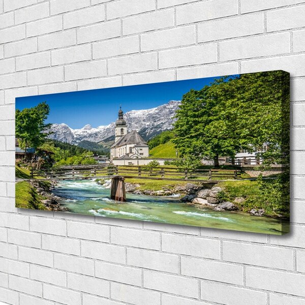 Obraz na plátne Kostol most jazero príroda 125x50 cm