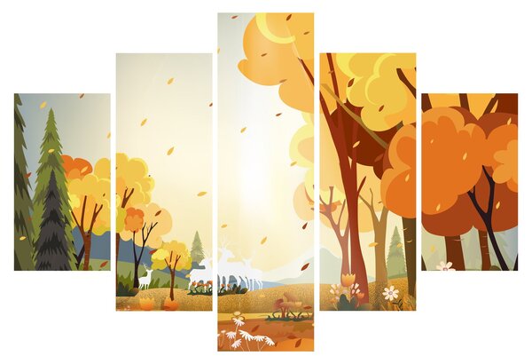 Obraz - Jesenná krajina, ilustrácie (150x105 cm)