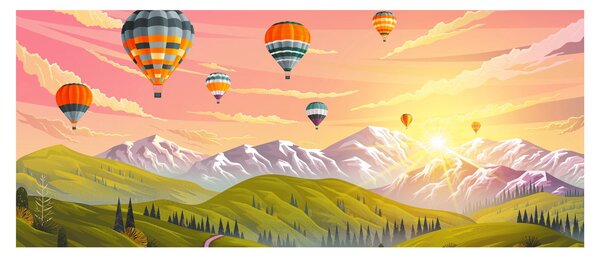 Obraz balónov nad krajinou (120x50 cm)