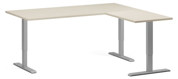 Výškovo nastaviteľný stôl, 180x160 cm, 3 motory, L/P, sivá podnož, breza
