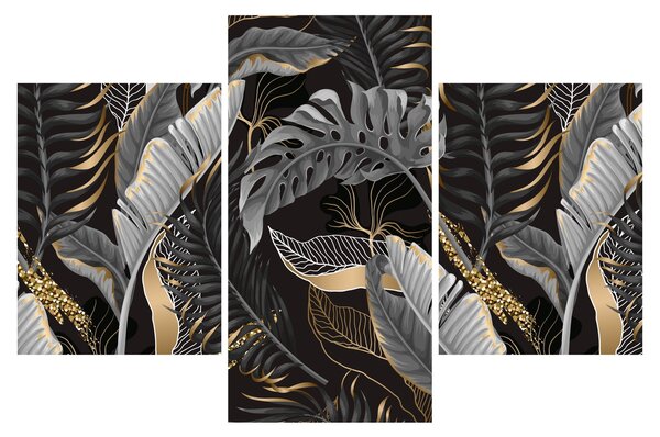 Obraz - Tropické listy v čierno-zlatej (90x60 cm)