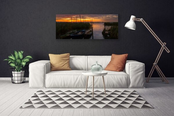 Obraz Canvas Loďky more tráva krajina 125x50 cm