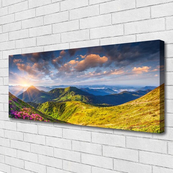 Obraz Canvas Hory slnko lúka krajina 125x50 cm