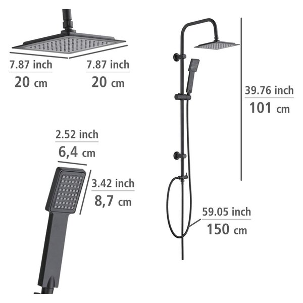 Matne čierny sprchový set z nerezovej ocele 101 cm Cuadro - Wenko
