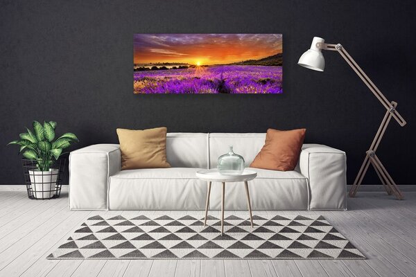 Obraz Canvas Západ slnka pole levanduľa 125x50 cm
