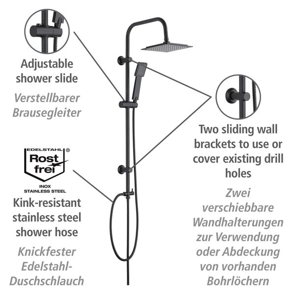 Matne čierny sprchový set z nerezovej ocele 101 cm Cuadro - Wenko
