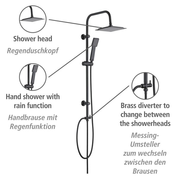 Matne čierny sprchový set z nerezovej ocele 101 cm Cuadro - Wenko