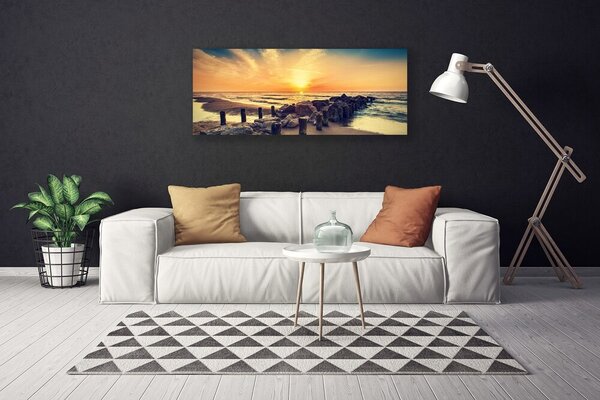 Obraz Canvas Pláž vlnolam more západ 125x50 cm