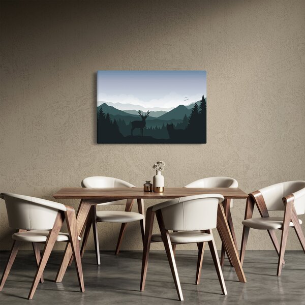 Obraz - Jeleň s vlkom v skalách (90x60 cm)