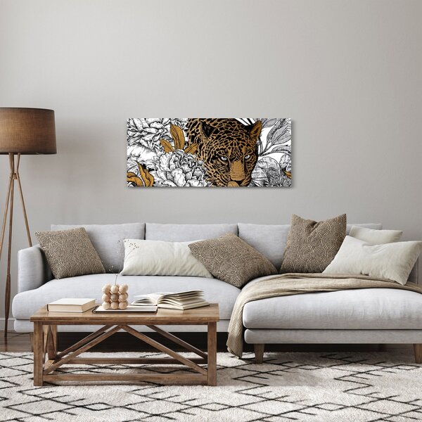Obraz - Leopard medzi kvetmi (120x50 cm)