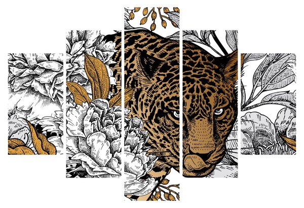 Obraz - Leopard medzi kvetmi (150x105 cm)