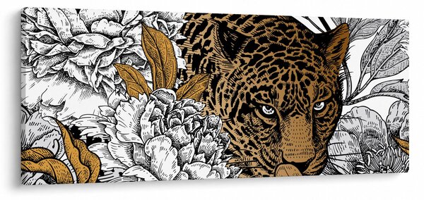 Obraz - Leopard medzi kvetmi (120x50 cm)