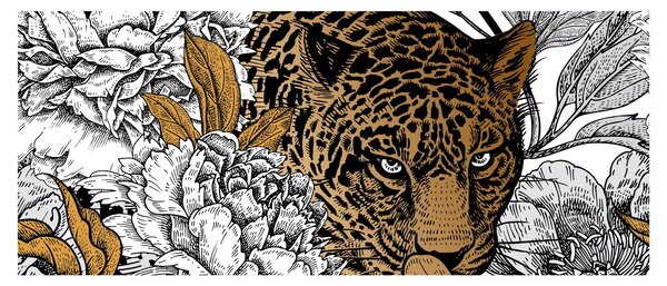 Obraz - Leopard medzi kvetmi (120x50 cm)