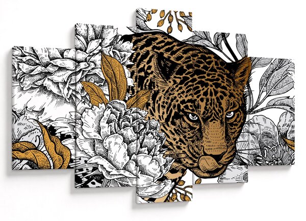 Obraz - Leopard medzi kvetmi (150x105 cm)