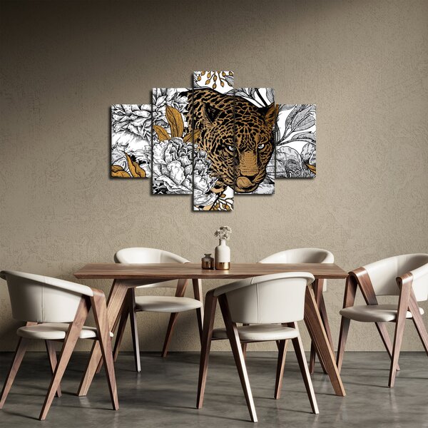 Obraz - Leopard medzi kvetmi (150x105 cm)