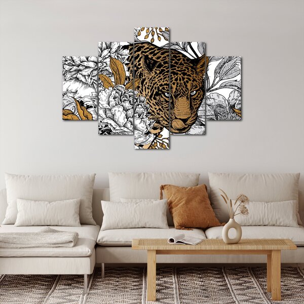 Obraz - Leopard medzi kvetmi (150x105 cm)