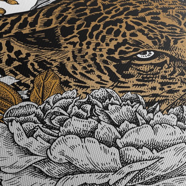 Obraz - Leopard medzi kvetmi (s hodinami) (90x30 cm)
