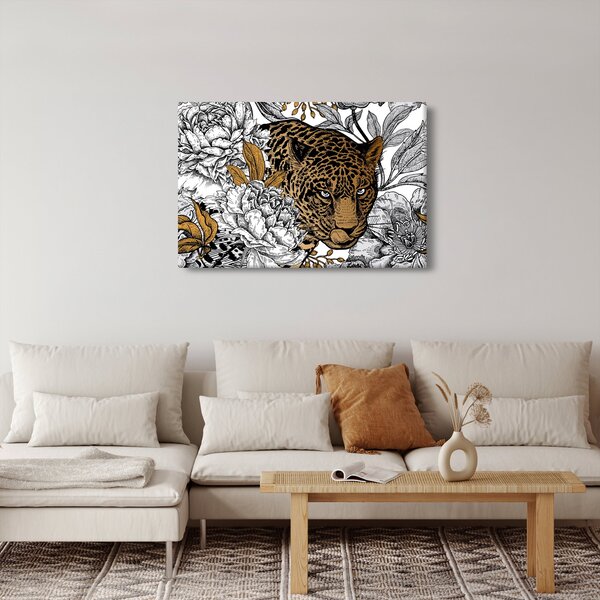 Obraz - Leopard medzi kvetmi (90x60 cm)
