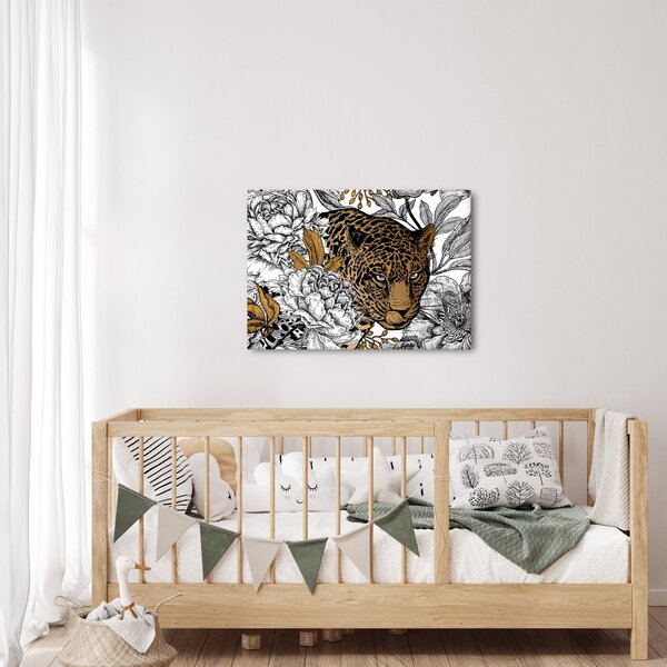 Obraz - Leopard medzi kvetmi (70x50 cm)