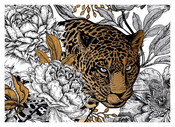 Obraz - Leopard medzi kvetmi (70x50 cm)