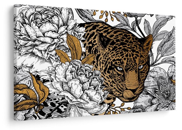 Obraz - Leopard medzi kvetmi (90x60 cm)