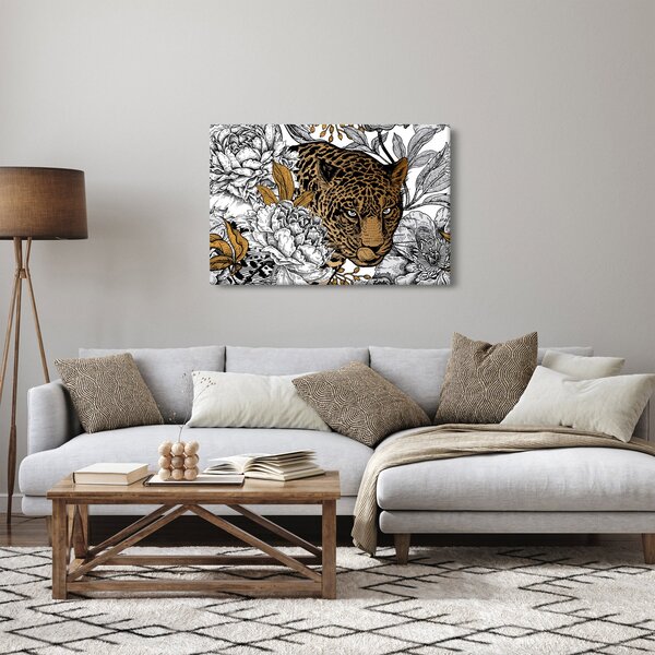Obraz - Leopard medzi kvetmi (90x60 cm)