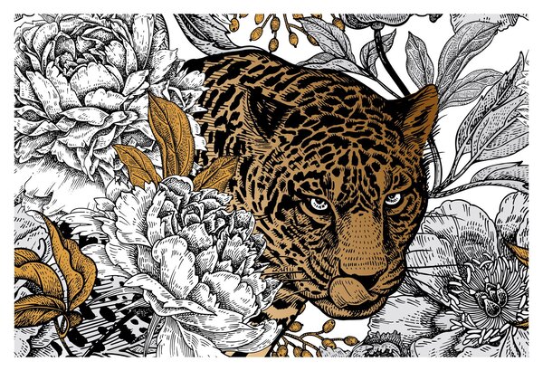 Obraz - Leopard medzi kvetmi (90x60 cm)