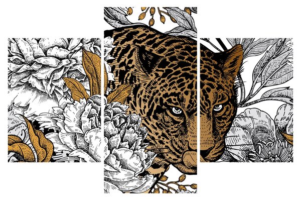 Obraz - Leopard medzi kvetmi (90x60 cm)