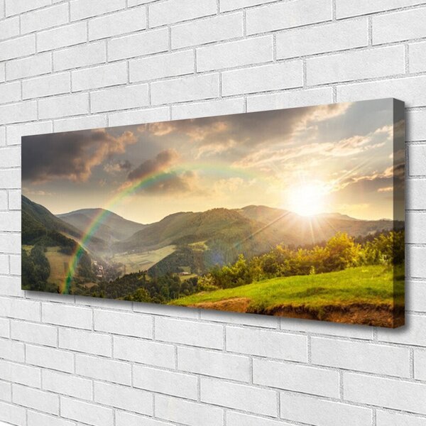 Obraz Canvas Lúka hory západ slnka 125x50 cm