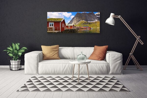 Obraz Canvas Domy jazero hory príroda 125x50 cm
