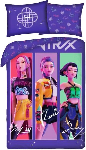 Bavlnené posteľné obliečky KPop Demon Hunters – HUNTR/X - motív Trio - 100% bavlna - 70x90 cm + 140x200 cm