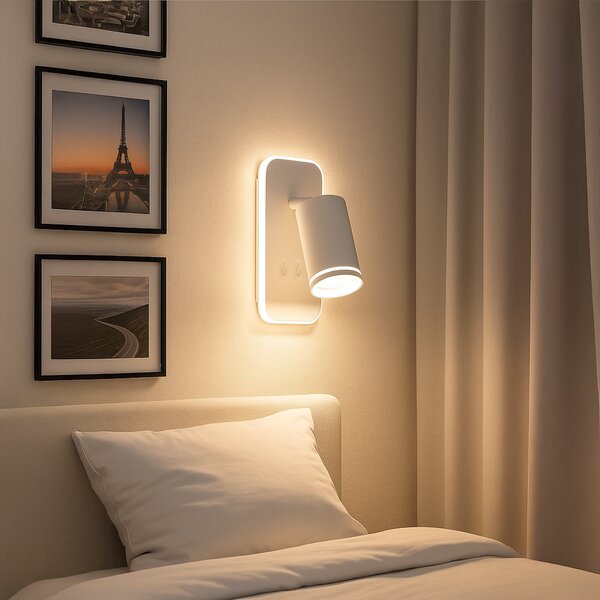 Nástenné svietidlo Pipe Ring, 1x biele kovové tienidlo + 1x LED 6w, w, vypínač