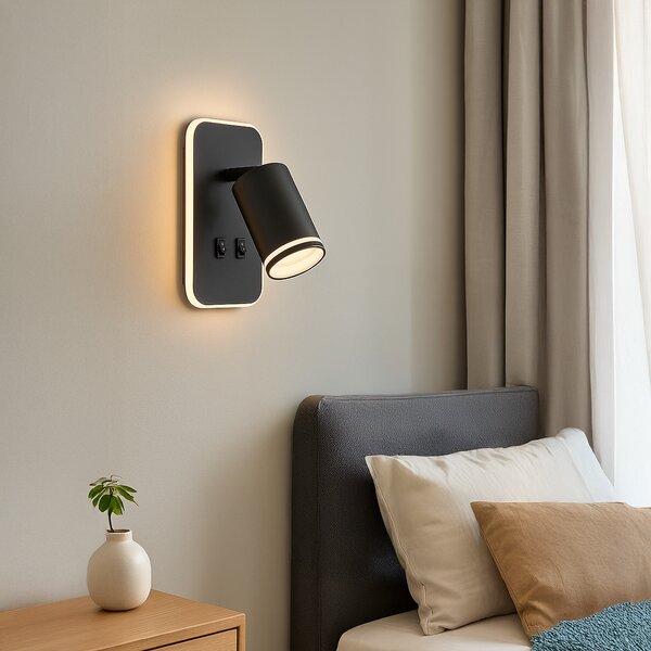 Nástenné svietidlo Pipe Ring, 1x čierne kovové tienidlo + 1x LED 6w, b, vypínač