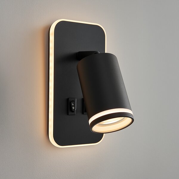 Nástenné svietidlo Pipe Ring, 1x čierne kovové tienidlo + 1x LED 6w, b, vypínač