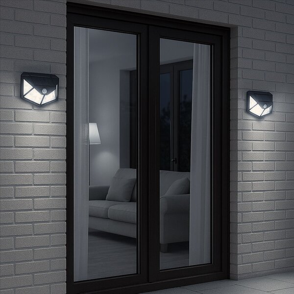 Exteriérové solárne nástenné LED svietidlo Batman, 1x LED 3w, čierna, pohybový senzor