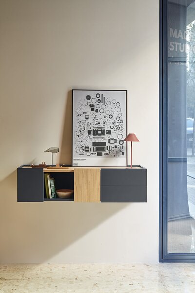 MUZZA Tv stolík Oma 110 x 35 cm modrá
