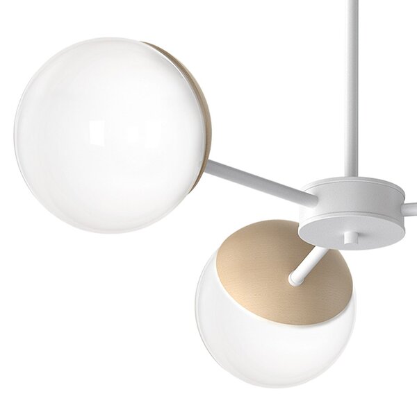 Stropné svietidlo Sfera, 3x biele sklenené tienidlo, w/drevo, x