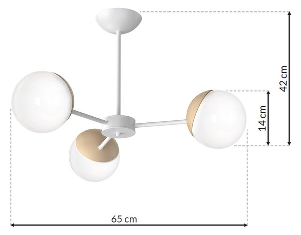 Stropné svietidlo Sfera, 3x biele sklenené tienidlo, w/drevo, x