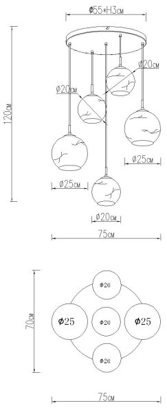 Globo 15999M-5HR - Závesné svietidlo na lanku RAGUSA 5xE27/60W/230V pr. 75 cm