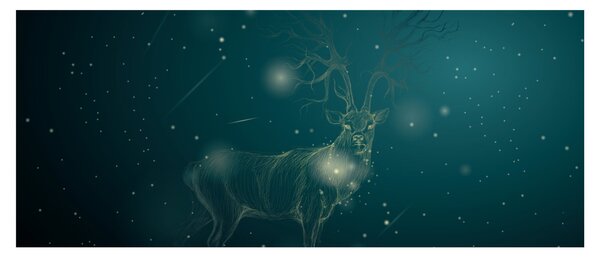 Obraz - Magický jeleň v noci (120x50 cm)