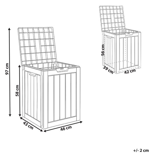 Záhradný úložný box s vekom sivobéžový polypropylén 46 x 58 cm vonkajší box na náradie