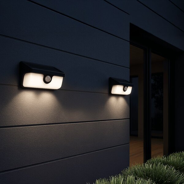 Exteriérové solárne nástenné LED svietidlo Link, 1x LED 5w, čierna, pohybový senzor